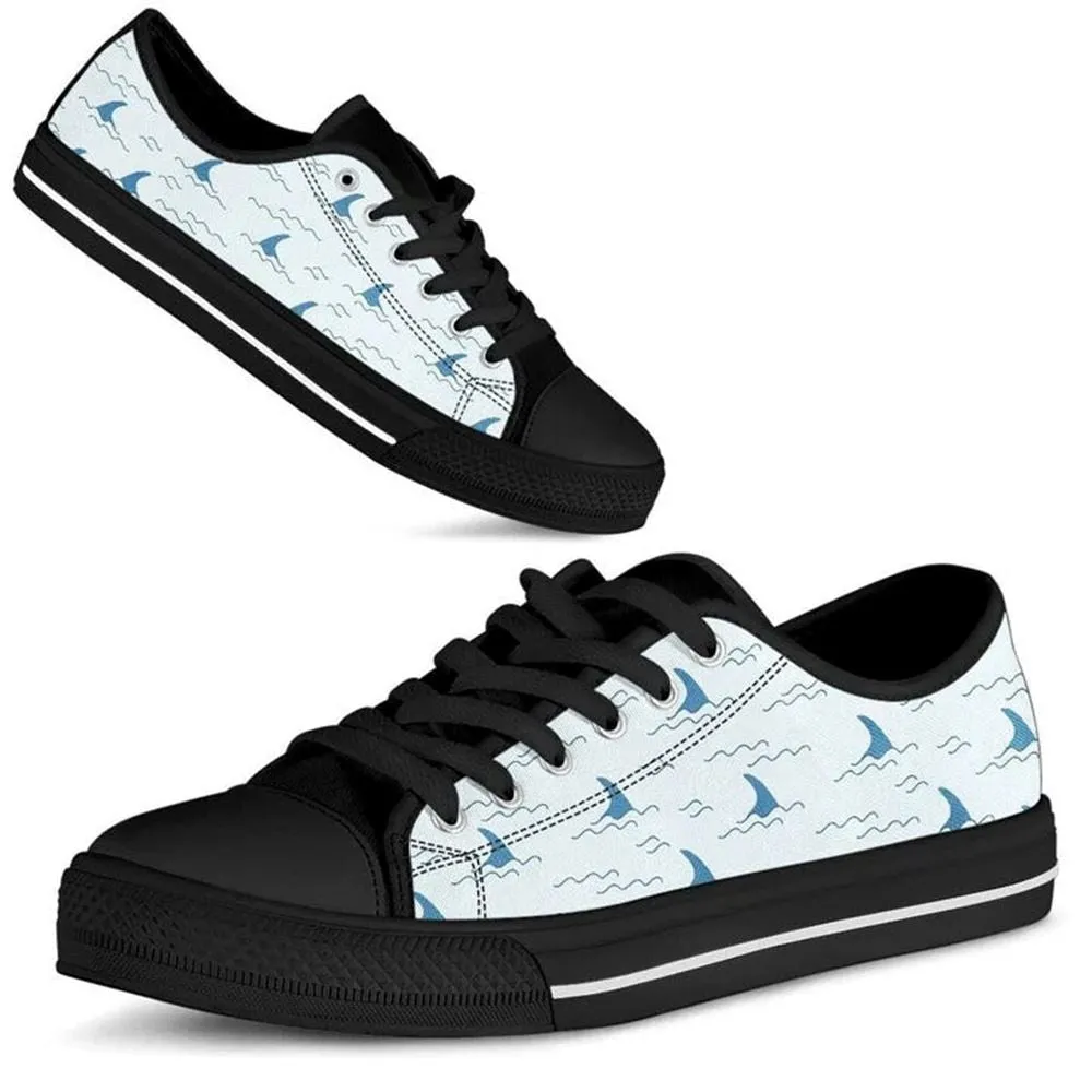 Shark Fin Watercolor Low Top Shoes, Animal Print Canvas Shoes, Print On Canvas Shoes