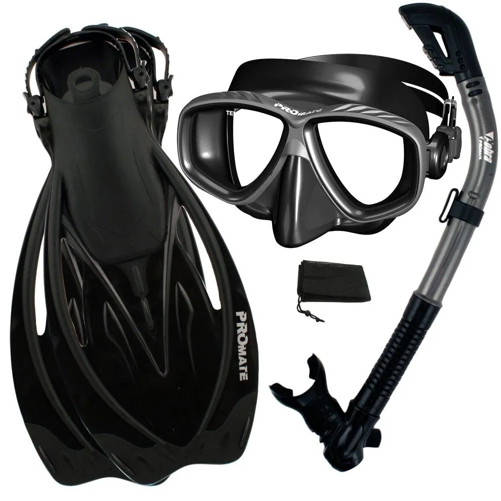 Snorkeling Scuba Dive Dry Snorkel Purge Mask Fins Gear Set - SCS0011