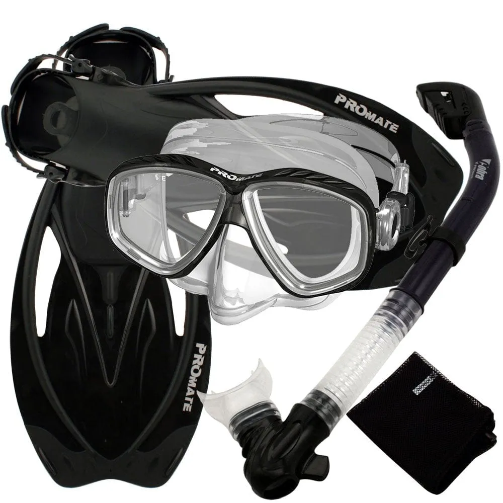 Snorkeling Scuba Dive Dry Snorkel Purge Mask Fins Gear Set - SCS0011