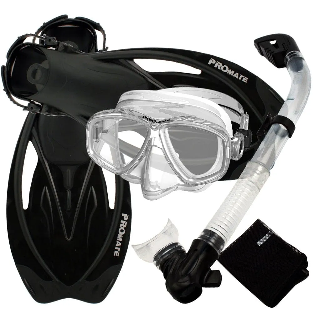 Snorkeling Scuba Dive Dry Snorkel Purge Mask Fins Gear Set - SCS0011