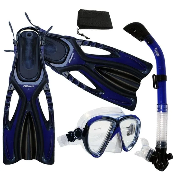 Snorkeling Scuba Dive Fins Mask Snorkel Set w/ Mesh Bag - SCS0065