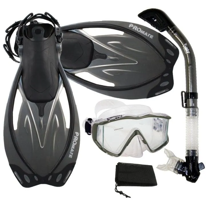 Snorkeling Scuba Dive Panoramic Mask Dry Snorkel Fins Gear Set - SCS0082