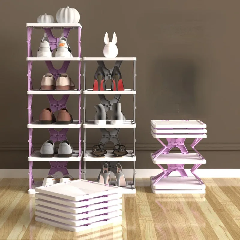 Space Saving Foldable Stackable Shoe Storage Rack