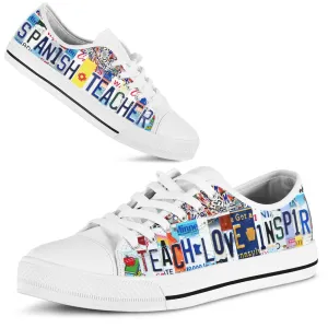 Spanish Teacher License Plates Low Top Shoes, Teacher Shoes, Low Top Sneakers