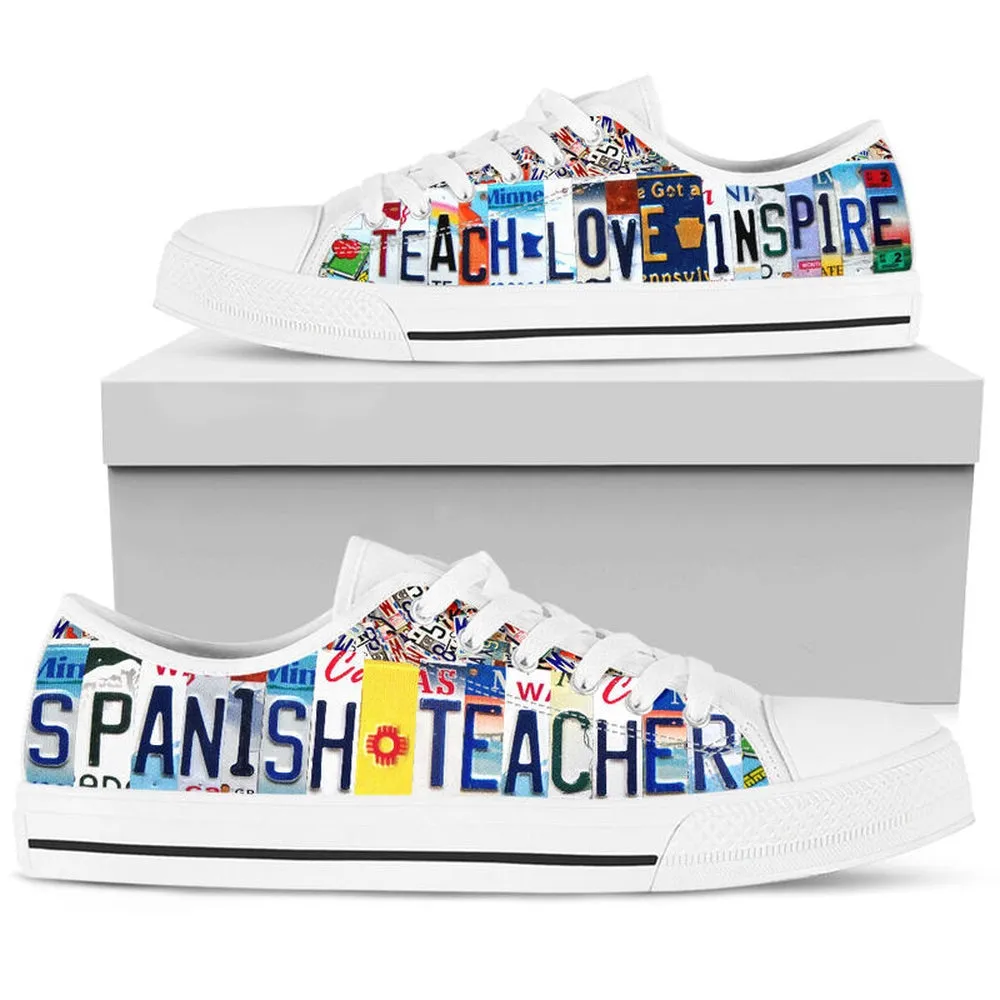 Spanish Teacher License Plates Low Top Shoes, Teacher Shoes, Low Top Sneakers