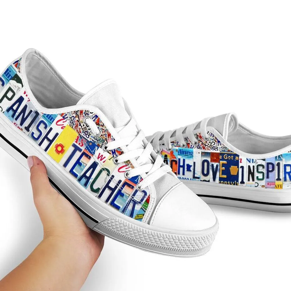 Spanish Teacher License Plates Low Top Shoes, Teacher Shoes, Low Top Sneakers