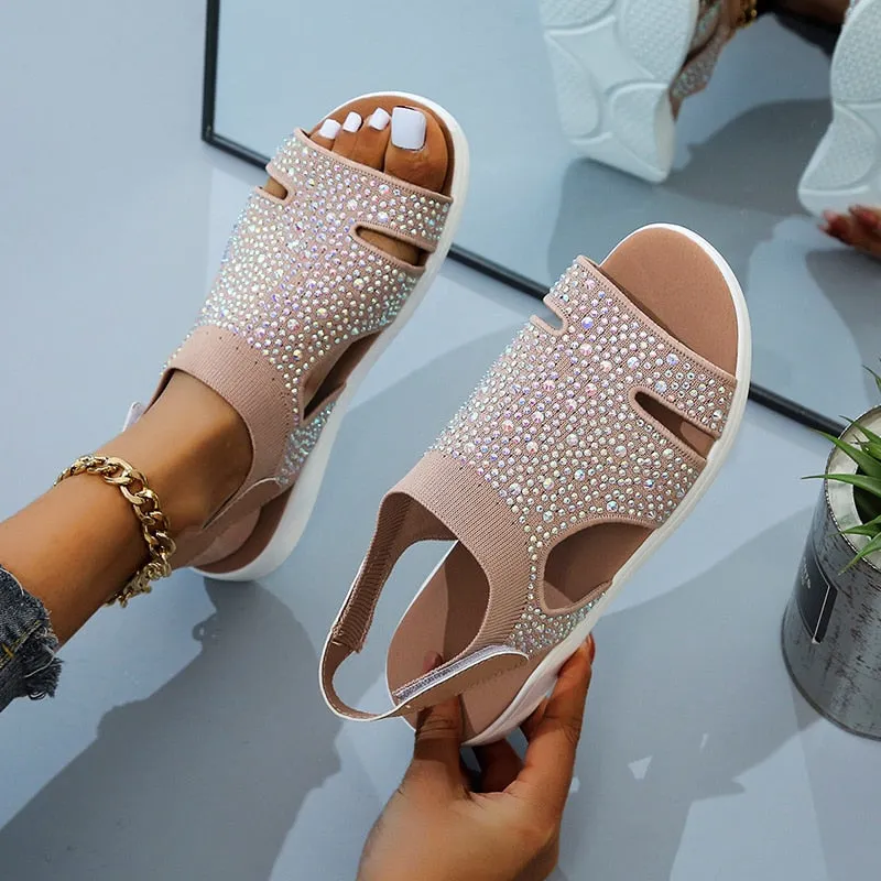 Wenkouban 2023 New Summer Women Sandals Sexy Shoes Crystal Casual Woman Flats Buckle Strap Ladies Fashion Beach Sandalias  Mujer